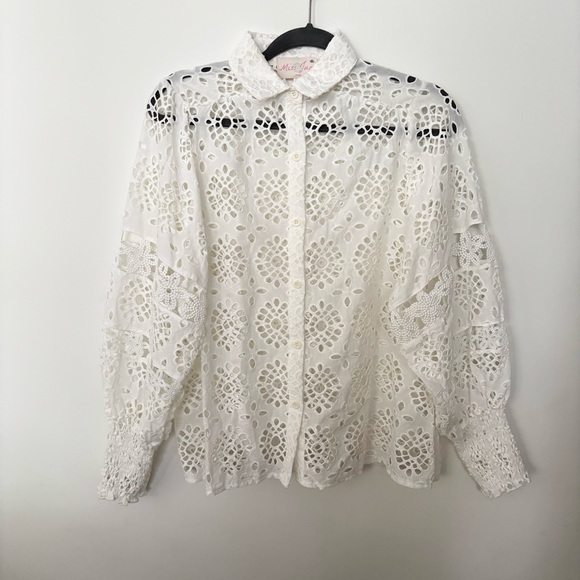 Anthropologie Tops - Miss June Paris Eyelet Lace Long Sleeve Shirt Button White M/L Anthropologie